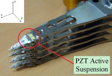 Head suspension assembly of a commercial dual-stage HDD.