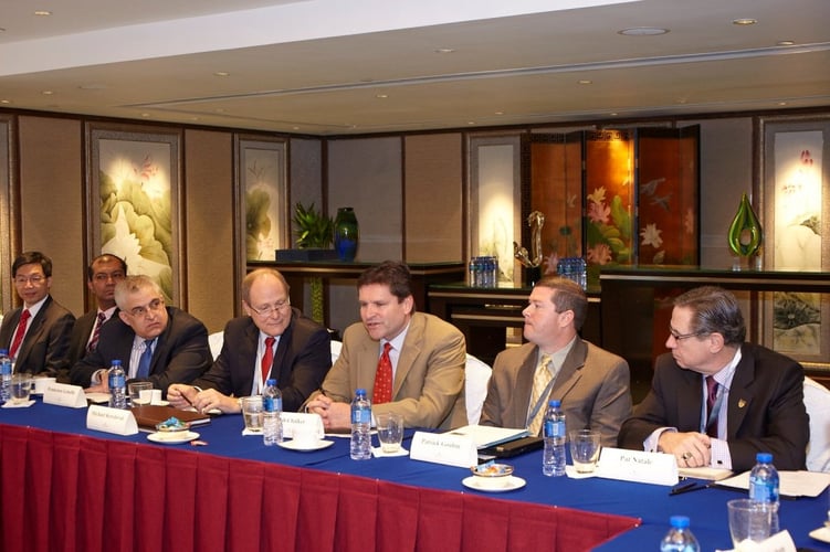 Pat Gouhin, second from right, meets with industry association executives at the KGAC event in Hong Kong.
